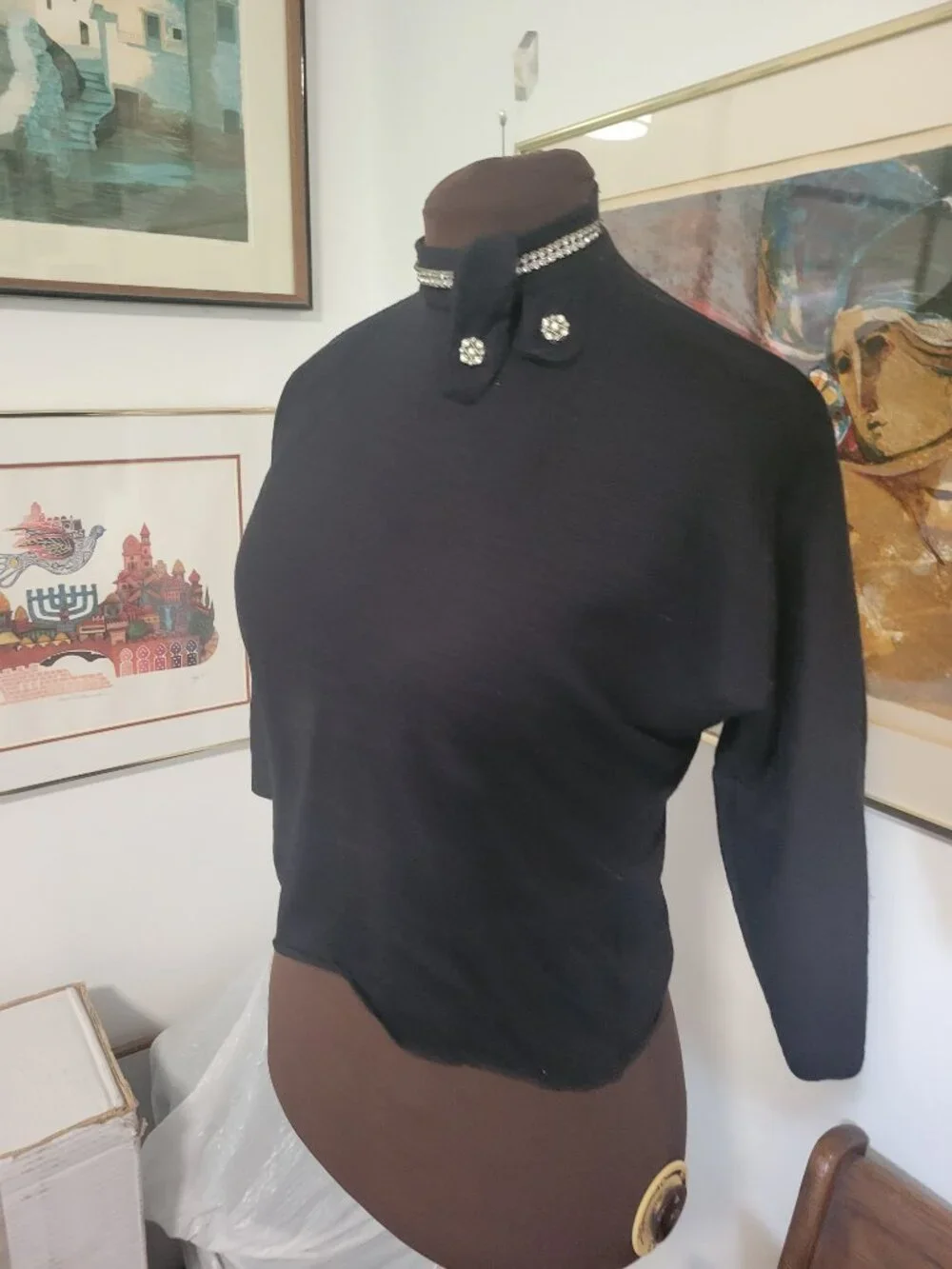 Vintage 1940's Black Knit with Bling - Picture 3 of 5